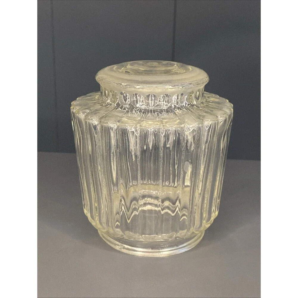 VTG Ceiling Light Shade Cover Clear Glass Ribbed Bullseye Outdoor Porch Fixture